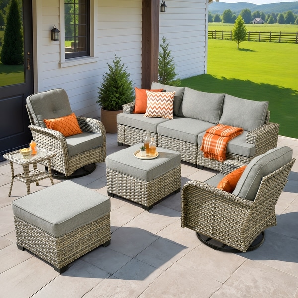 XIZZI 8piece Outdoor Grey Wicker Furniture Conversation Set