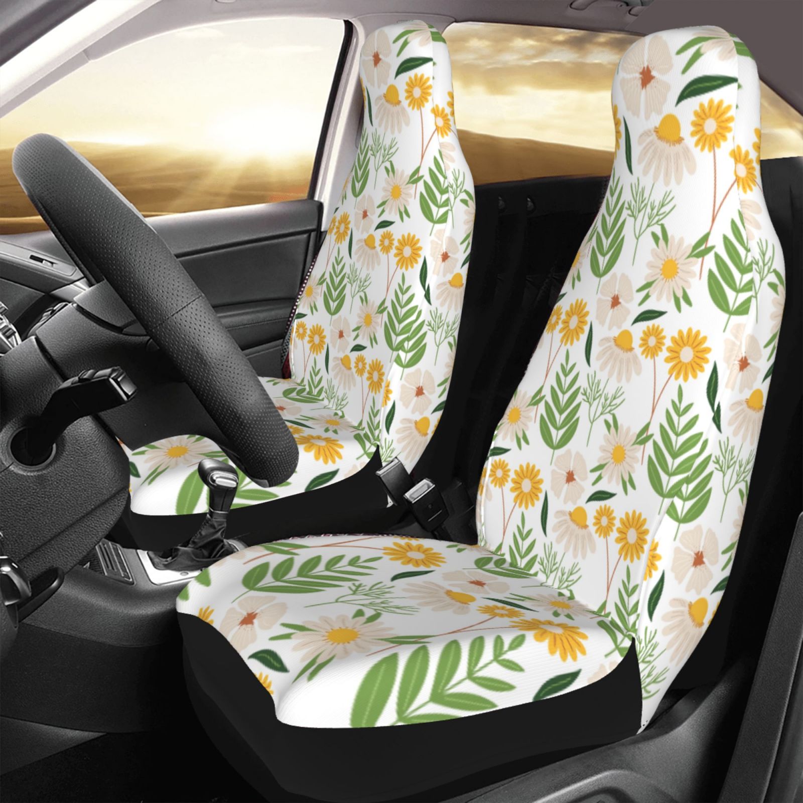 TEQUAN Front Seat Covers， Flower Decorative Pattern 2 Piece Car Seat Cover Fit Most Car SUV Truck Van