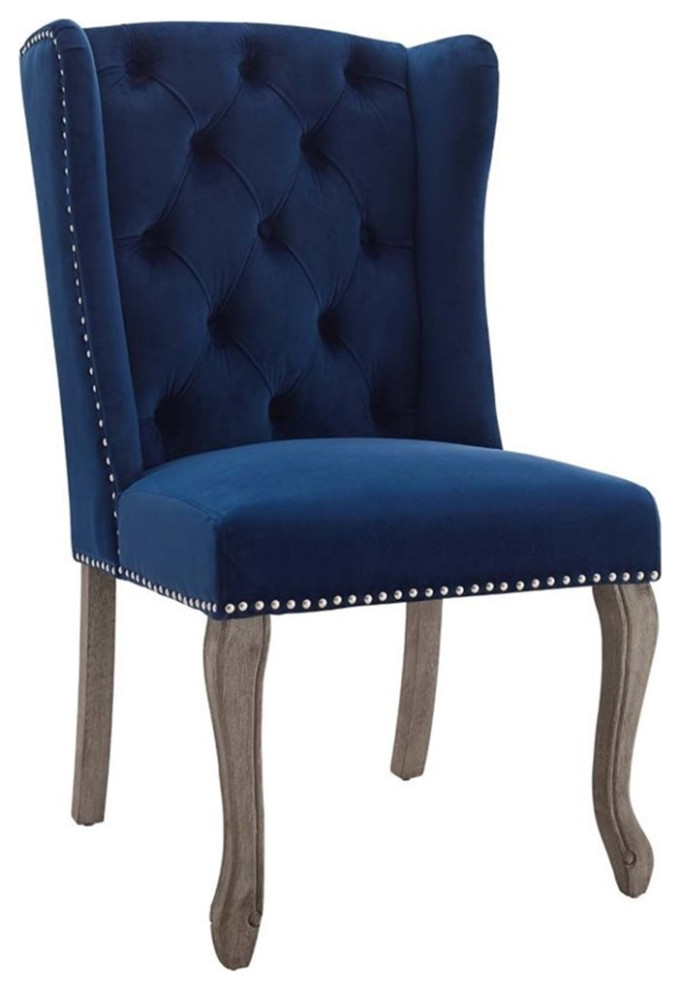 Pemberly Row French Vintage Velvet Dining Side Chair in Navy   Eclectic   Dining Chairs   by Homesquare  Houzz