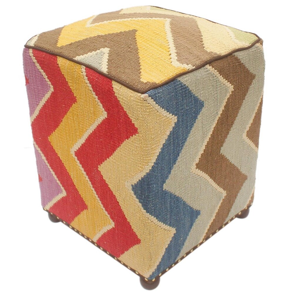 Art Deco Linda Handmade Kilim Upholstered Ottoman