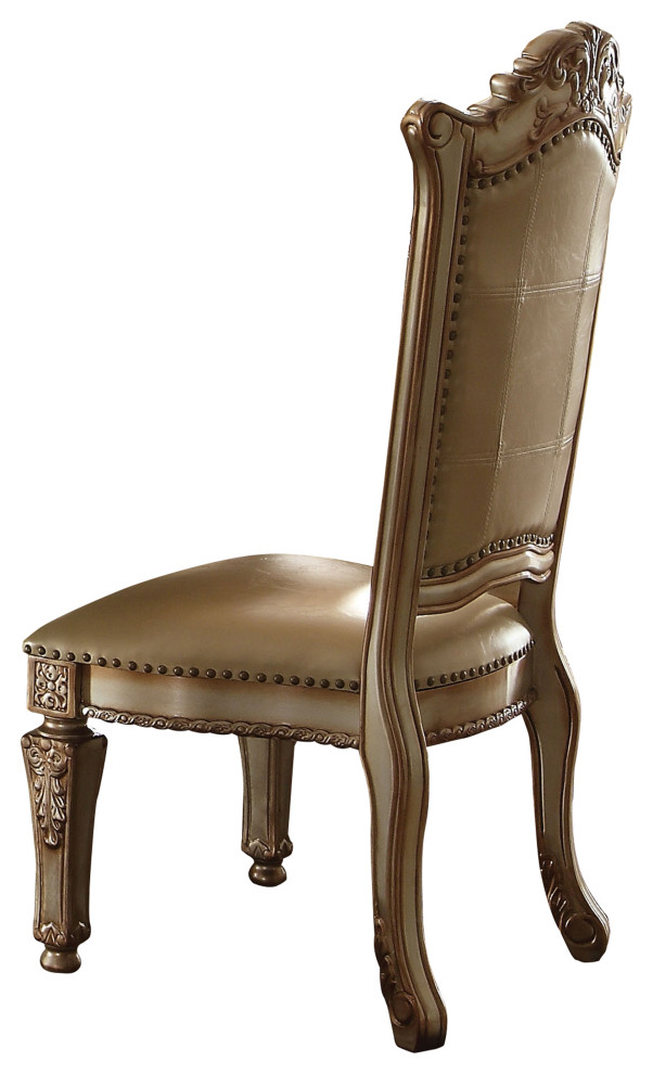 Faux Leather Upholstered Wooden Side Chair With Angled Legs  Gold  Set Of Two   Victorian   Dining Chairs   by VirVentures  Houzz