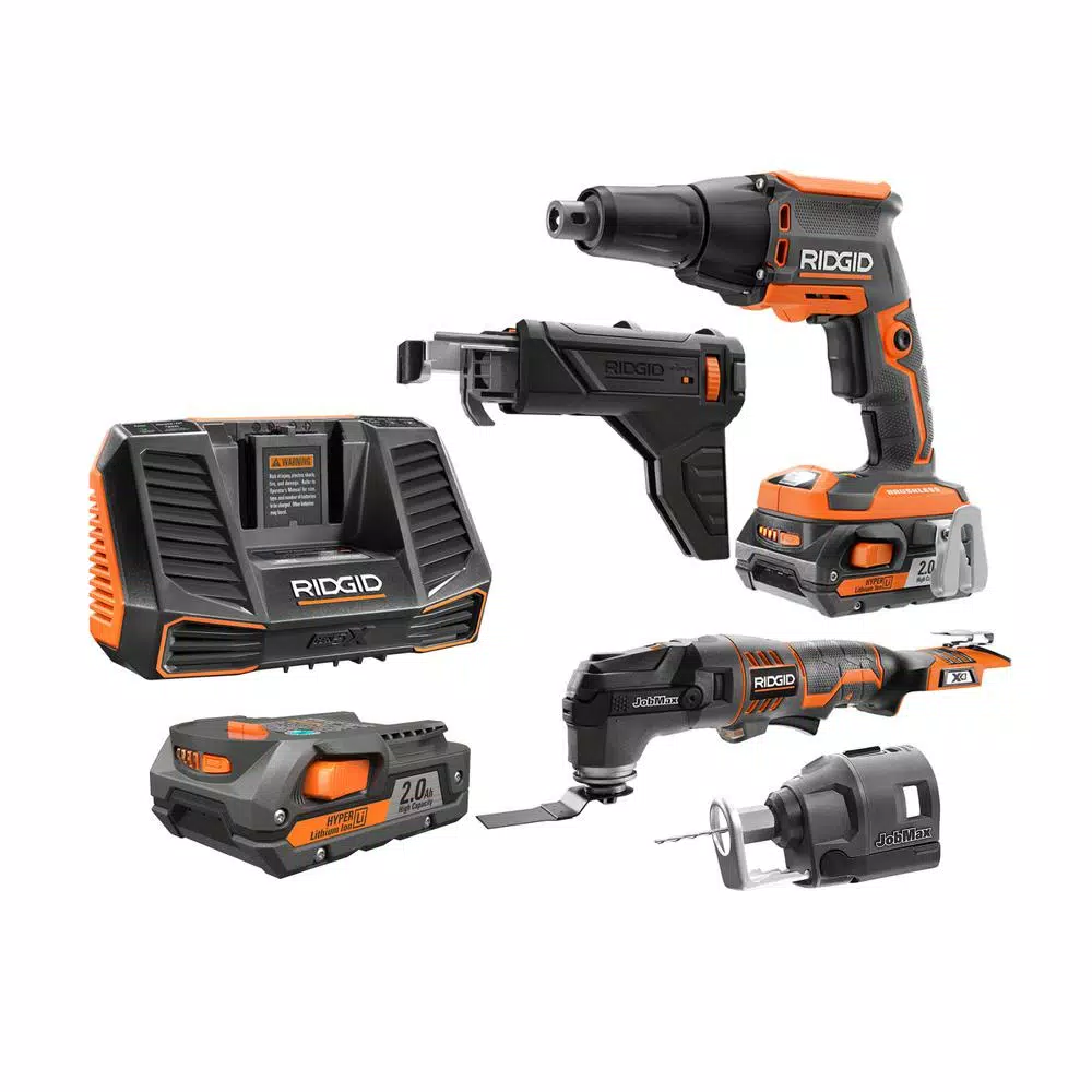 RIDGID 18-Volt Lithium-Ion Cordless Brushless Drywall Screwdriver with JobMax Multi-Tool， (2) 2.0 Ah Batteries， and Charger and#8211; XDC Depot