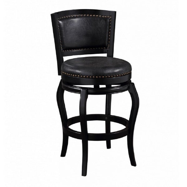 Rory 29 Inch Swivel Barstool， Solid Wood， Nailhead Trim