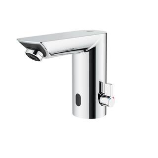 GROHE Bau Cosmopolitan Battery Powered Single Hole Touchless Bathroom Faucet with Temperature Control Lever StarLight Chrome 36466000