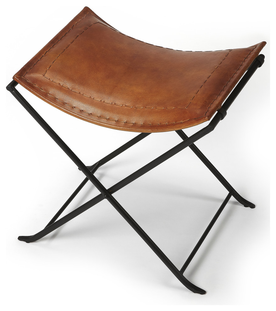 Butler Melton Leather Stool   Industrial   Folding Chairs And Stools   by Butler Specialty Company  Houzz