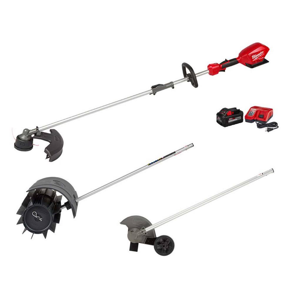 MW M18 FUEL 18V Lithium-Ion Brushless Cordless QUIK-LOK String Trimmer 8Ah Kit wM18 FUEL Rubber Broom  Edger Attachments 2825-21ST-49-16-2740-49-16-2718