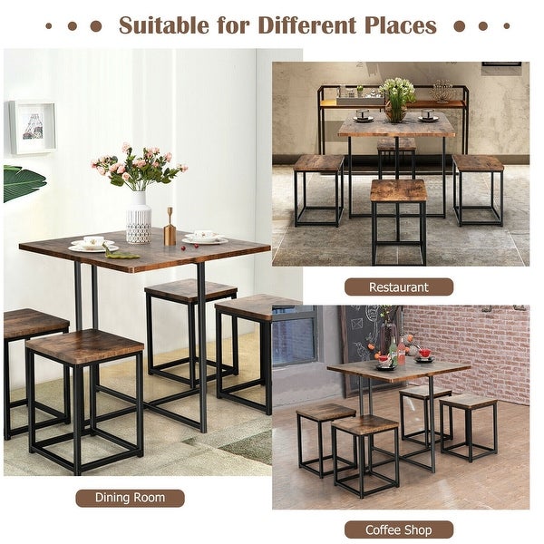 5 Pcs Metal Frame Dining Set with Compact Dining Table and 4 Stools - 31