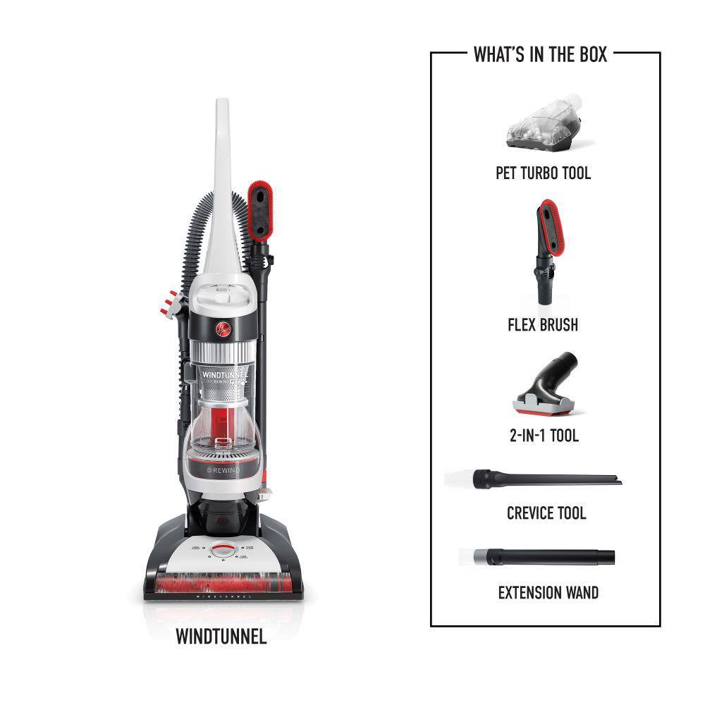 HOOVER WindTunnel Bagless Pet Upright Vacuum Cleaner with Automatic Cord Rewind and Steam Complete Pet Steam Mop UH71320-WH21000