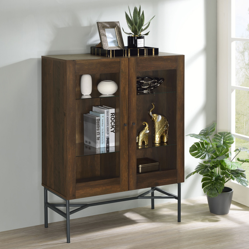 Bonilla 2 door Accent Cabinet With Glass Shelves Accent Cabinet Brown   Modern   Accent Chests And Cabinets   by Modon  Houzz