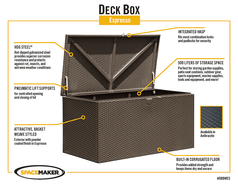 Spacemaker HDG 134.5 Gallon Steel Deck Box, Espresso