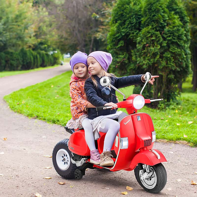 6V Kids Ride on Vespa Scooter Battery Powered Electric Riding Toy Motorcycle with Training Wheels