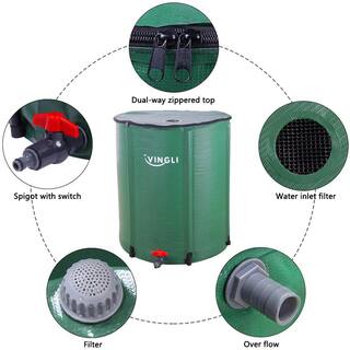 VINGLI 50 Gal. Collapsible Rain Barrel Portable Water Storage Tank Rainwater Collection HDG26000759