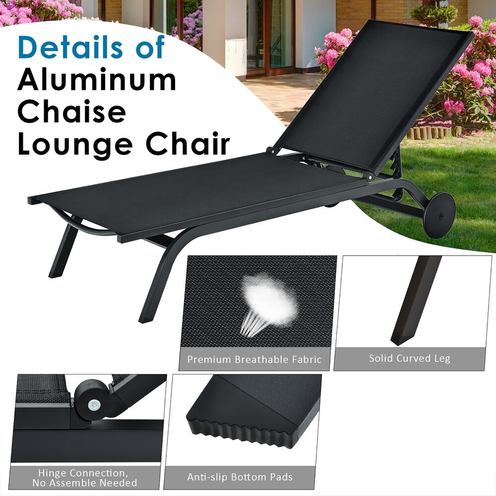 Costway Outdoor Lounge Chair Chaise Reclining Aluminum Fabric   See Details