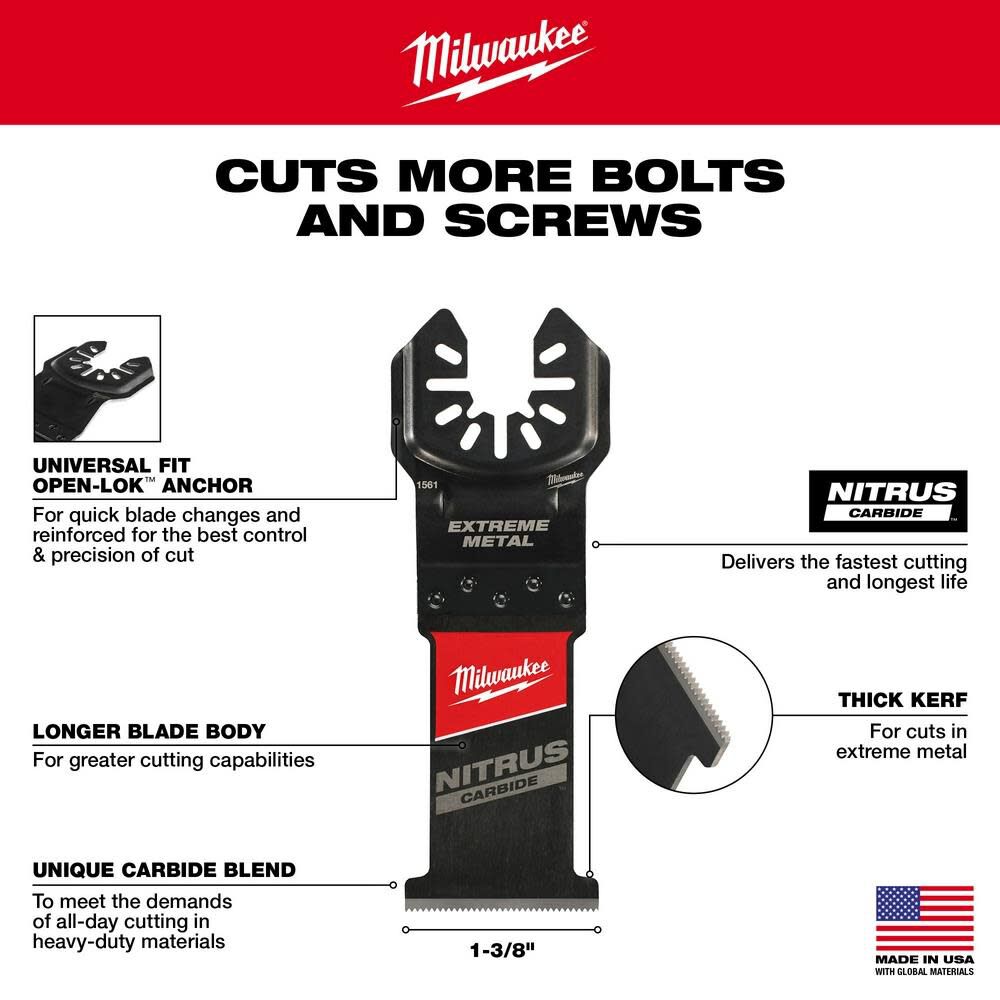 Milwaukee NITRUS CARBIDE Extreme Metal Universal Fit OPEN LOK Multi Tool Blade 5pk 49-25-1565 from Milwaukee