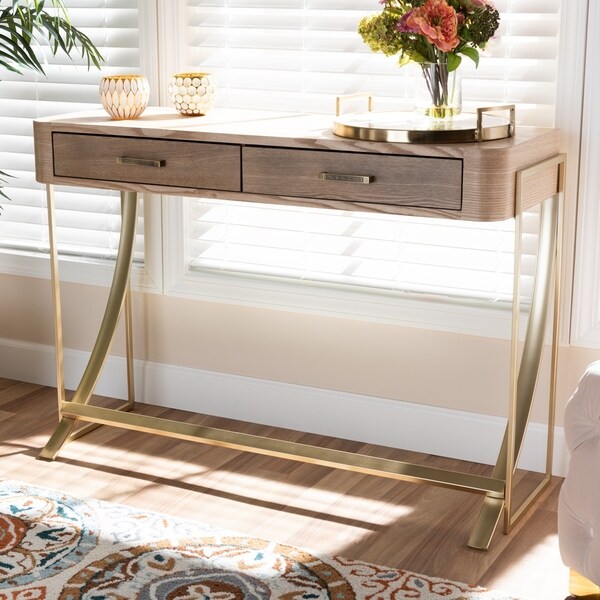 Modern and Contemporary Natural Brown 2-Drawer Console Table