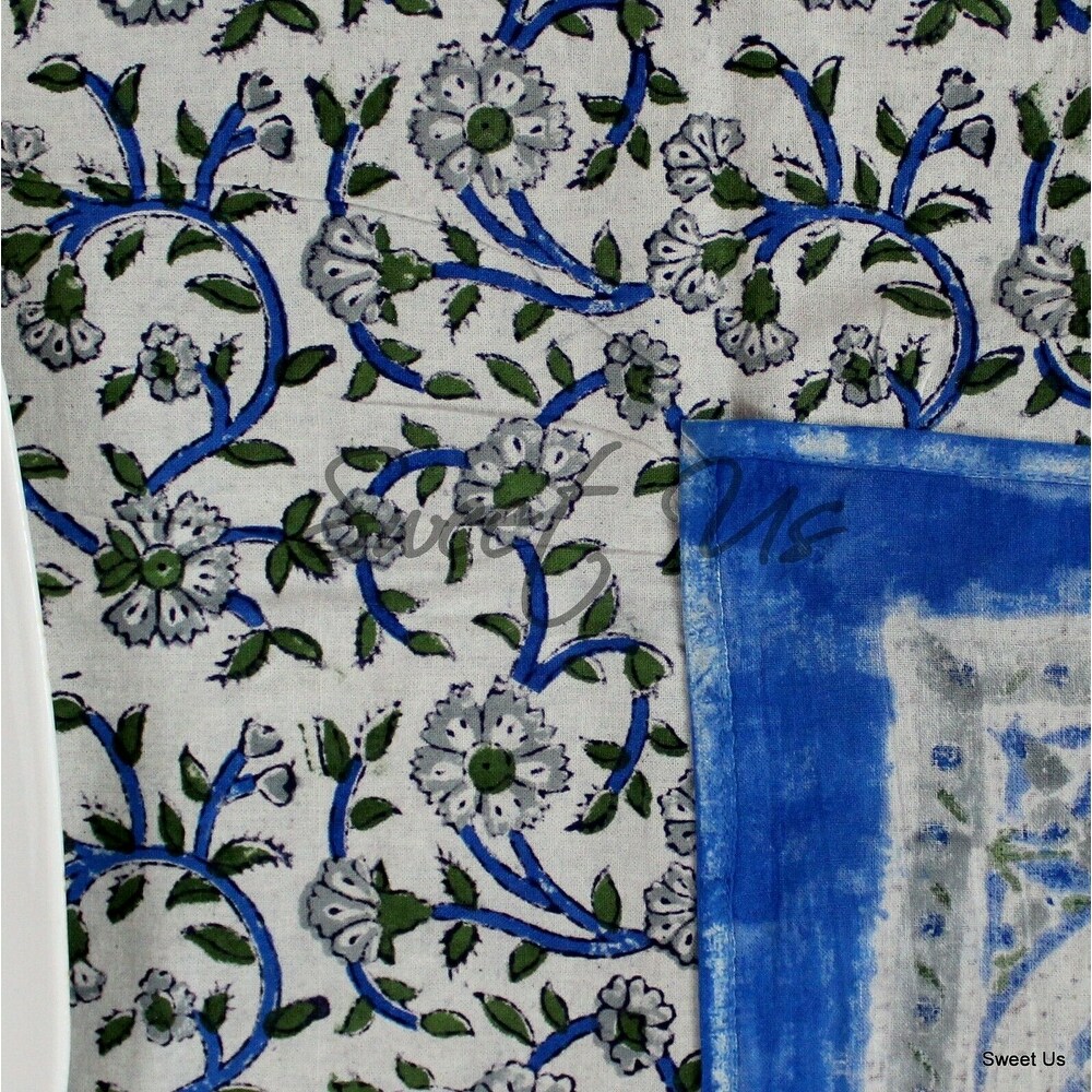 Block Printed Cotton Floral Tablecloth Collection