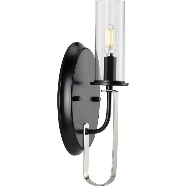 Progress Lighting Riley Collection One light Wall Bracket Matte Black Clear Glass Shade