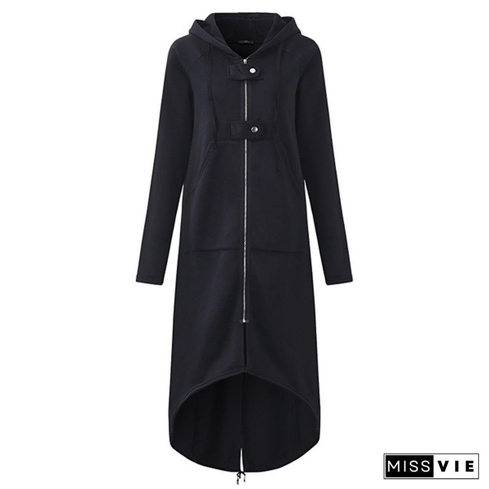 Women's Loose Hooded Sweater Zipper Long Coat Long Sleeve Hoodies Coats Casual Cardigans