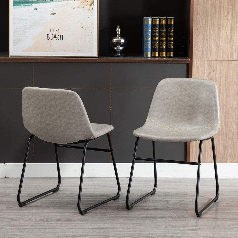 Modern Faux Leather Dining Chairs with Metal Frame (Set of 2)   24'' H x 14.5'' W x 20.8'' D