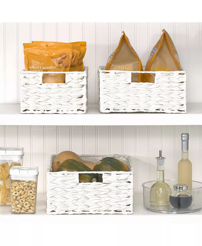 mDesign Woven Farmhouse Kitchen Pantry Food Storage Basket Box Small - 3 Pack White