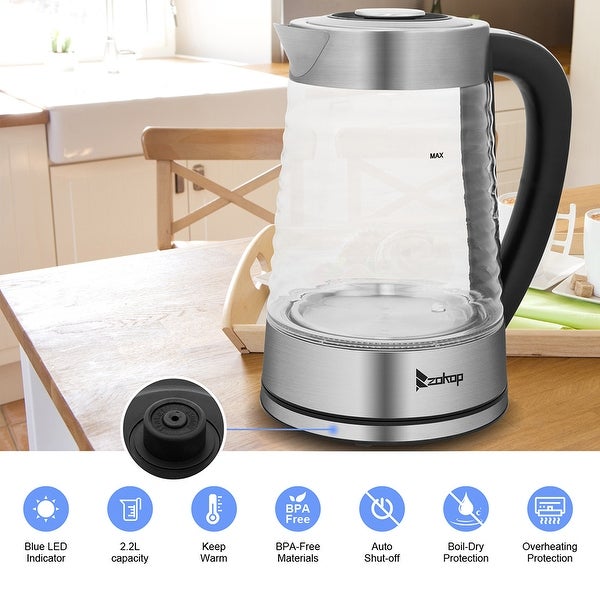 2.2L 1100W Electric Kettle with Blue Light and Electronic Handle