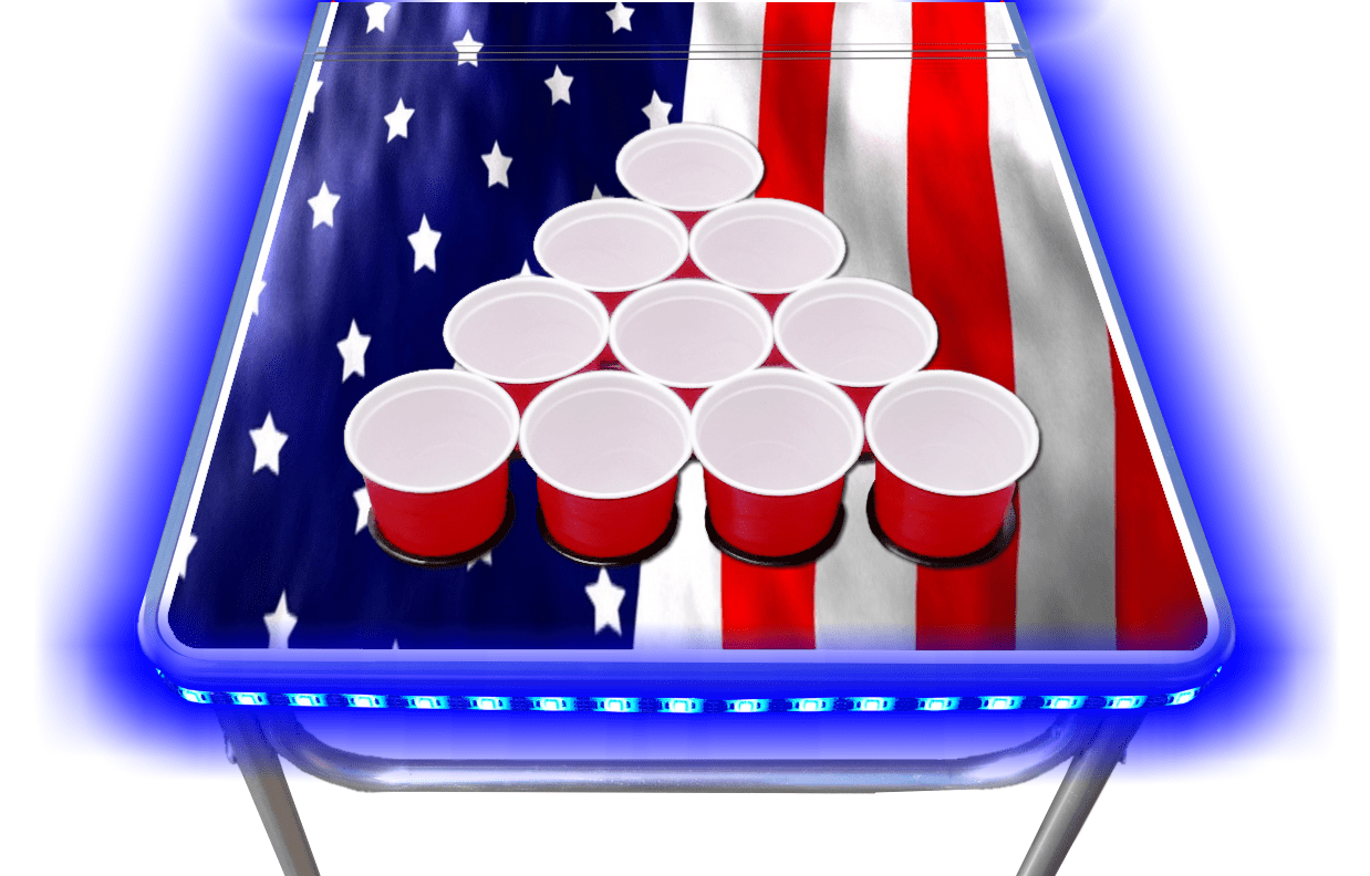 8-Foot Professional Beer Pong Table With Cup Holes & LED Glow Lights - America Edition