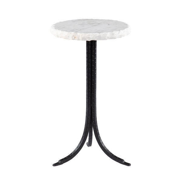 SEI Furniture Gierson Round Marble-Top Accent Table， Black/White