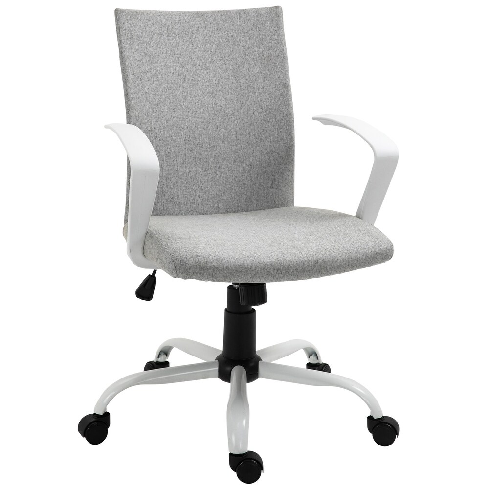 Vinsetto Office Chair Linen Swivel Computer Desk Chair Home Study Task Chair with Wheels  Arm