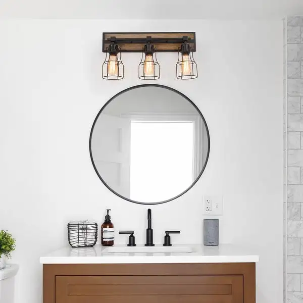 Ino Farmhouse 3-Light Linear Bathroom Vanity Lights Wood Grain Wall Sconce - 21