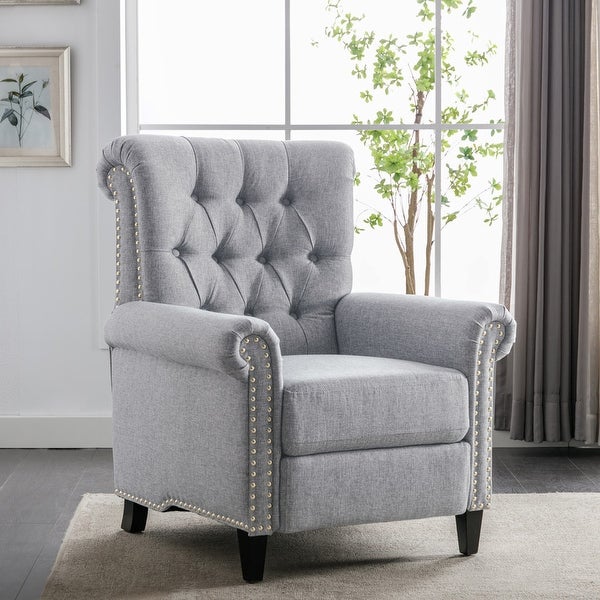 Classic Pushback Linen Tufted Recliner with Nailheads for Living Room， Bedroom， Office