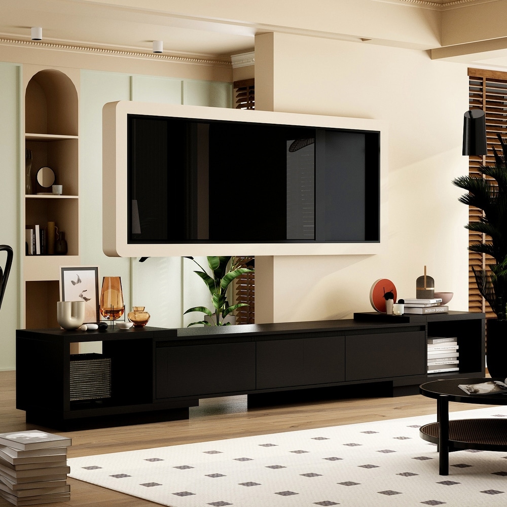 Extendable TV Stand Storage Media Console Modern Entertainment Center