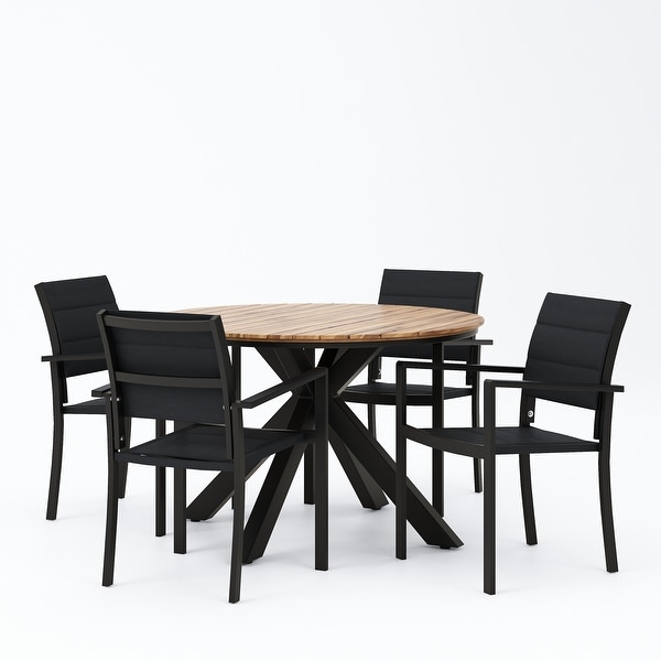 Soto Mesh and Acacia Wood Outdoor 5 Piece Dining Set by Christopher Knight Home