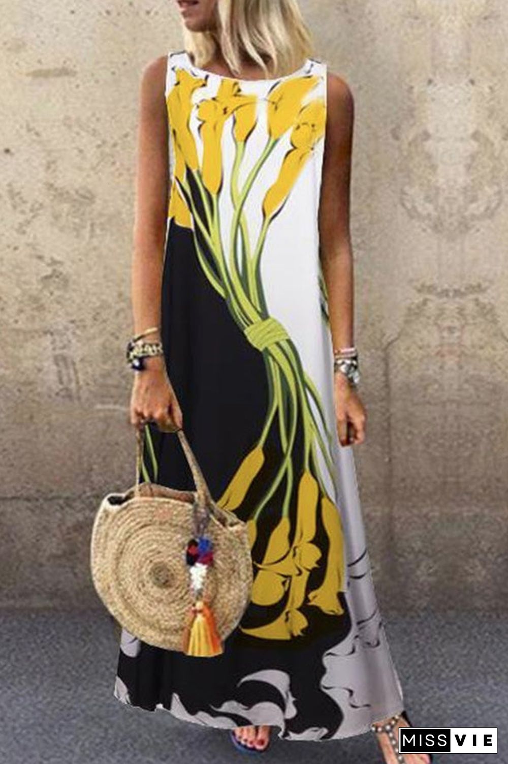 Print Sleeveless Vacation Dress