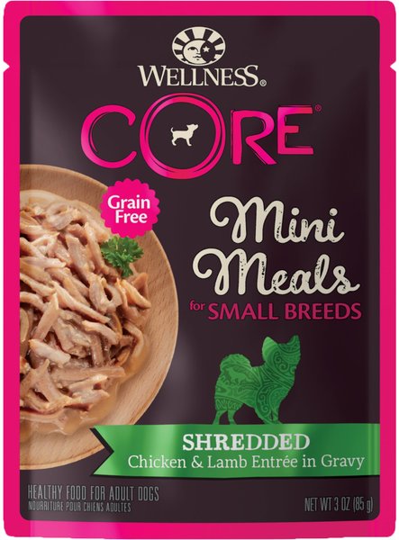 Wellness CORE Grain-Free Small Breed Mini Meals Shredded Chicken and Lamb in Gravy Dog Food Pouches