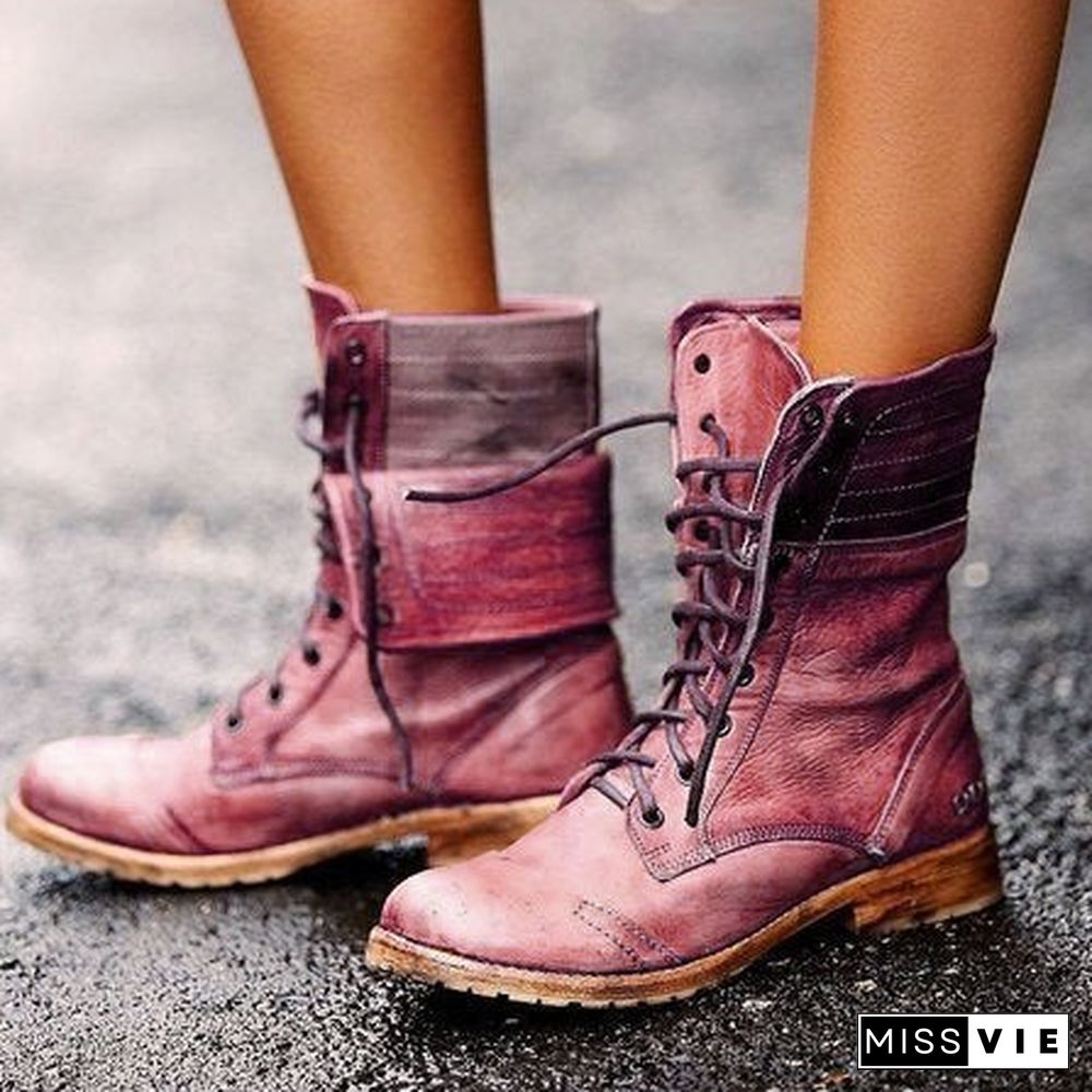 Winter New European and American Fashion Round Head Low Heel Cross Strap Women's Martin Boots