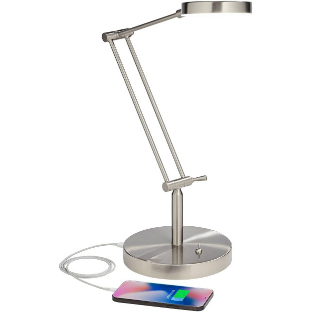 High Satin Nickel With Usb Charging Port Led Adjustable Arm White Head For Bedroom Living Room Bedside Reading