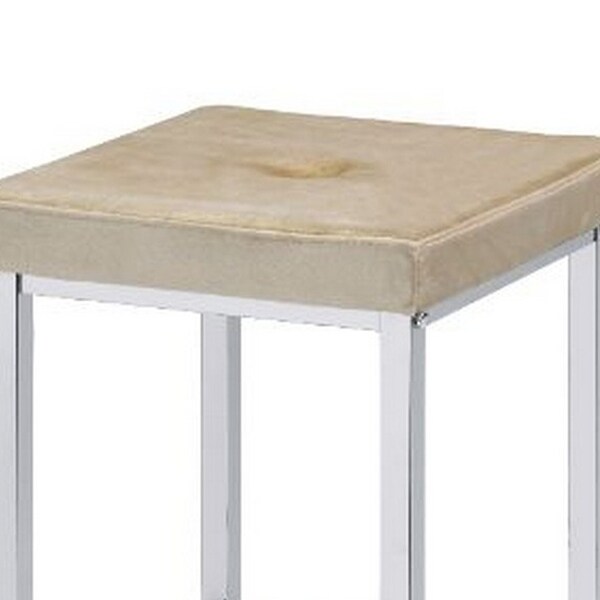 Counter Height Stool with Padded Seat and Metal Base， Beige