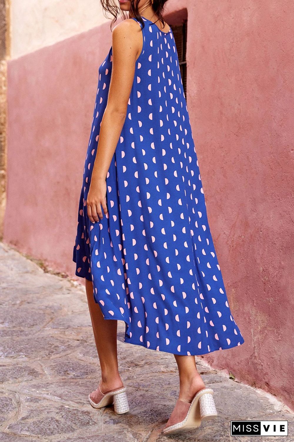 Casual Dot Split Joint O Neck Irregular Dress Dresses