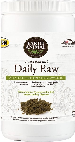 Earth Animal Daily Raw Powder Nutritional Dietary Vitamin and Mineral Raw Food Supplement for Dogs and Cats， 1-lb container