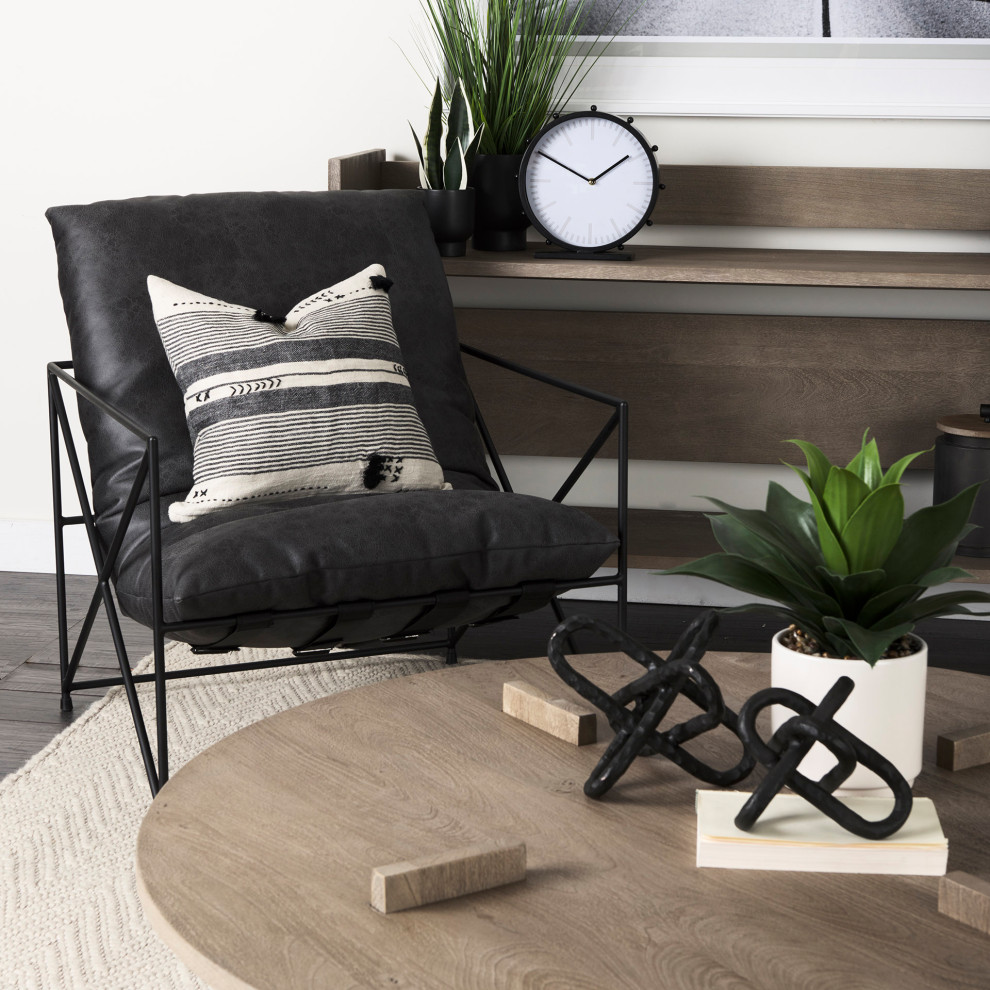 Leonidas Black Faux Leather w/ Black Metal Frame Accent Chair   Industrial   Armchairs And Accent Chairs   by Mercana  Houzz