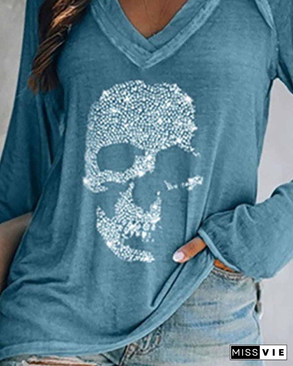 Studded Long Sleeve Casual T-shirt P15638