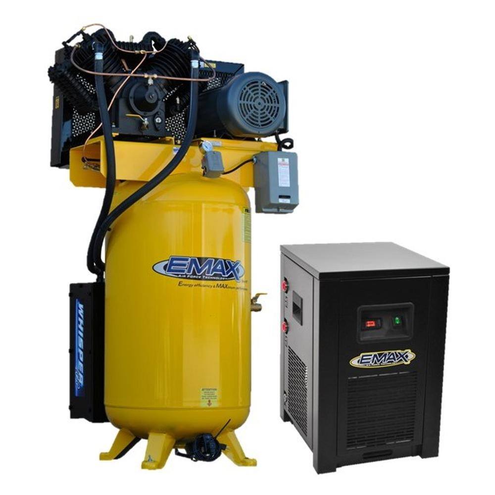 EMAX Industrial Plus 80 Gal. 7.5 HP 1-Phase 2-Stage Silent Air Electric Pressure Lube Air Compressor with 30 CFM Dryer Bundle HSP07V080V1PK