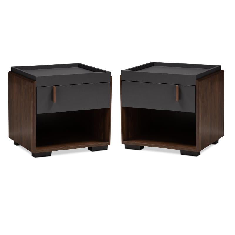 Home Square 1-Drawer Wood Nightstand Set in Gray and Walnut (Set of 2)