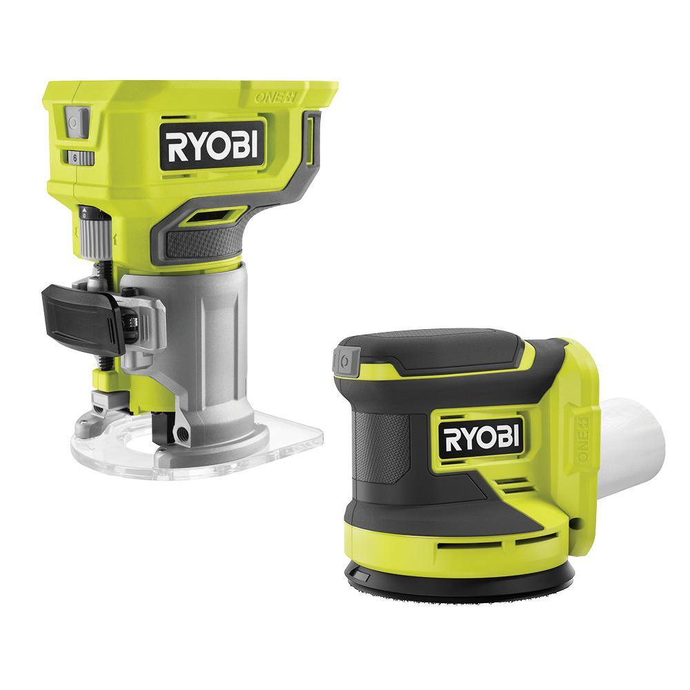 RYOBI ONE+ 18V Cordless 2-Tool Combo Kit with Compact Fixed Base Router and 5 in. Random Orbit Sander (Tools Only) PCL424B-PCL406B