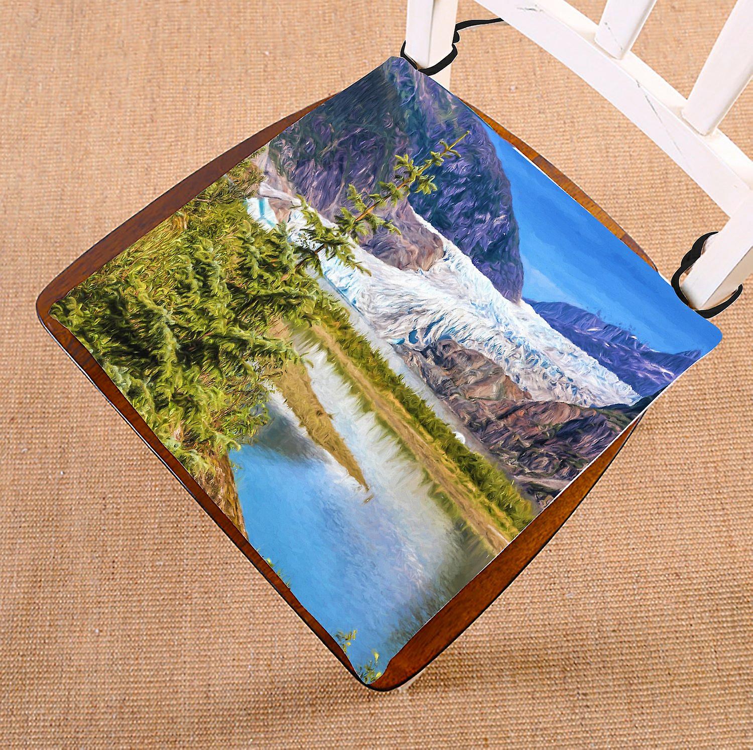 Oil Painting Chair Pad， Landscape With Mendenhall Glacier And Pine Seat Cushion Chair Cushion Floor Cushion 40x40 Cm