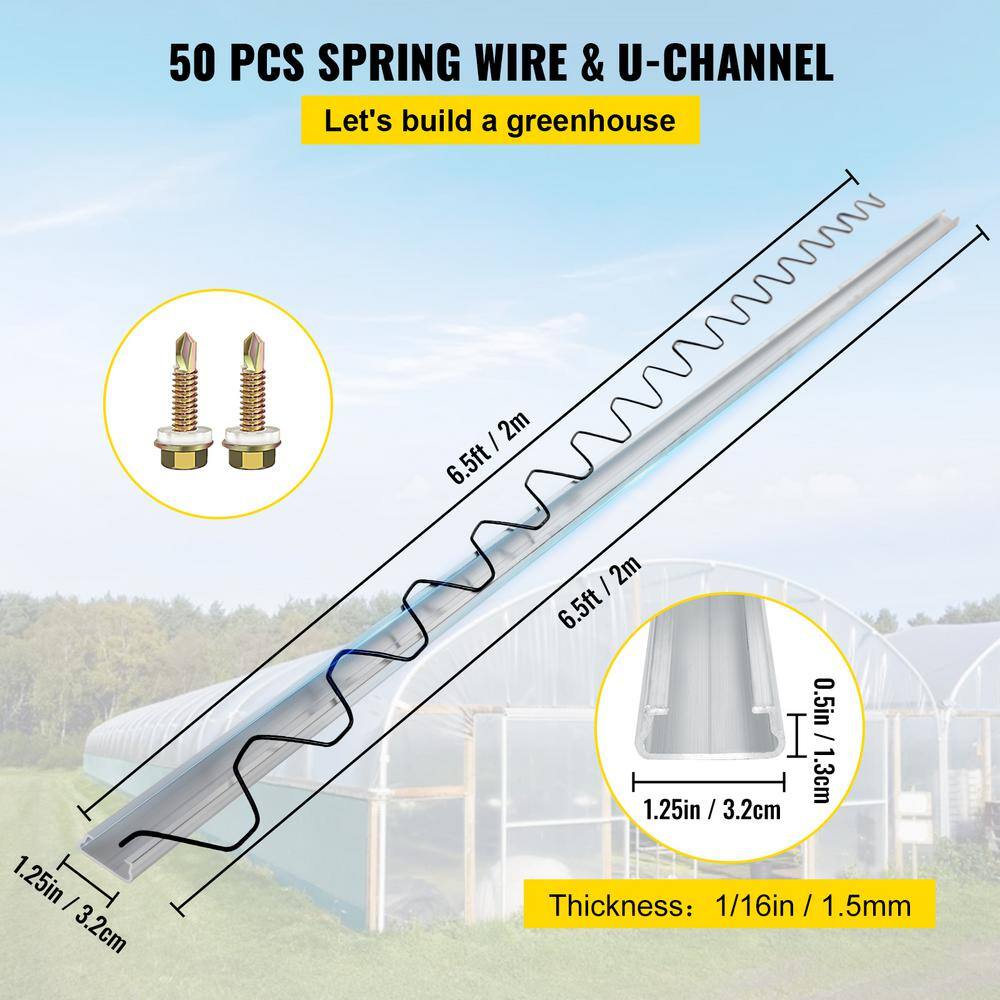 VEVOR Lock Channel 50 Pcs 6.56 ft. Spring Lock and U-Channel Bundle Plastic Poly Film or Shade Cloth Attachment YMCKCTZLHJ250046ZV0