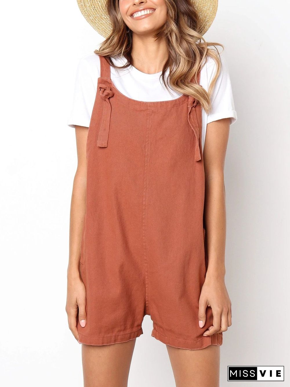 Solid Pockets Casual Jumpsuit & Romper