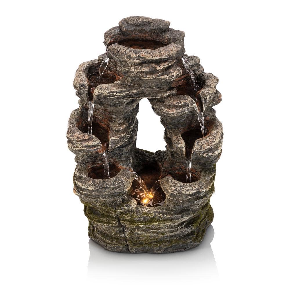 Alpine Corporation 14 in. Tall Indoor Stone Look Oval Shaped Waterfall Tabletop Fountain WIN1136