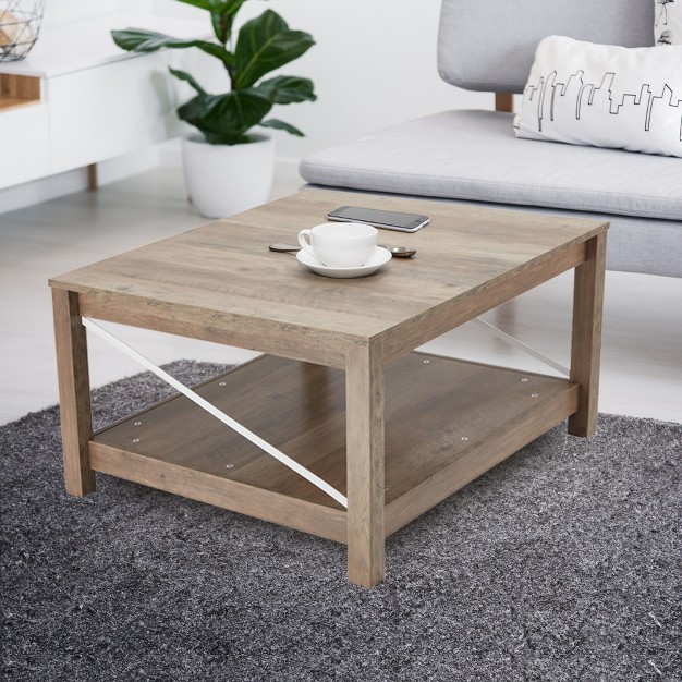 Jomeed 31 5 Inch Square Coffee Table With Bottom Storage Shelf Modern Farmhouse Style Living Room Office Accent Table Furniture Beige