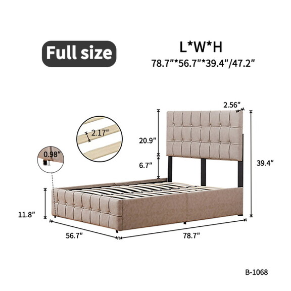 Full Size Upholstered Platform Bed Frame with Adju...